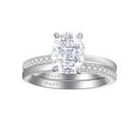 Lllunimon Elliptical main stone stacked S925 silver ring set, mirror polished craftsmanship, simple and luxurious jewelry, daily wear, a gift for her.,Size 6