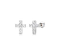 Lllunimon Exquisite AAAAA Grade Cross Stud Earrings for Women S925 Sterling Silver Earrings for Women Men Lucky Christmas Jewelry Gift for Christianity,Silver