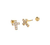 Lllunimon Exquisite AAAAA Grade Cross Stud Earrings for Women S925 Sterling Silver Earrings for Women Men Lucky Christmas Jewelry Gift for Christianity,Gold