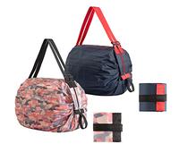 Lllunimon Foldable Reusable Grocery Tote Bags Organ Style Fold Iridescent Large Capacity Portable Shopping Bag - Navy & Pink