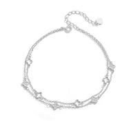 Lllunimon Four Leaf Clover Ankle Bracelets 925 Sterling Silver Clover Double Layer Adjustable Anklets Lucky Jewelry Gifts for Women Girls,Silver