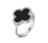 Lllunimon Four Leaf Clover Rings for Women • Mother of Pearl White/Onyx Black Lucky Clover Rings • Jewelry Gifts for Girlfriend 925 Sterling Silver Rings,Black,Size9