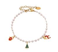 Lllunimon Glove reindeer element stainless steel bracelet, imitation pearl craftsmanship, festive wind pendant, vintage elegant style. A gift for her.