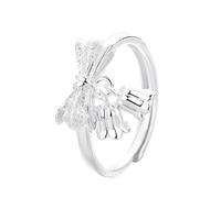 Lllunimon Gold-plated S925 silver bow lily of the valley ring Bohemian floral jewelry Elegant minimalist style Everyday wear gifts for her,Silver