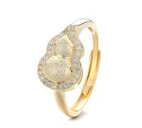 Lllunimon Gold-plated S925 silver gourd ring Elegant minimalist diamond-set jewelry Oriental court-inspired jewelry Everyday wear A gift for her,Gold