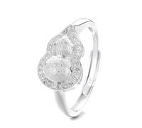 Lllunimon Gold-plated S925 silver gourd ring Elegant minimalist diamond-set jewelry Oriental court-inspired jewelry Everyday wear A gift for her,Silver