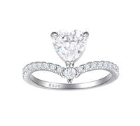 Lllunimon Heart-shaped main stone set S925 silver ring, mirror polishing process, simple and romantic jewelry. Daily wear, a gift for her.,Size 7