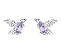 Lllunimon Hummingbird Style S925 Pure Silver Earrings with Purple Zirconia Jewelry, Elegant and Energetic Style, Daily Wear, Gift for Her