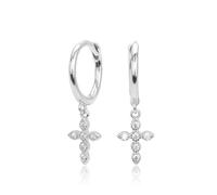 Lllunimon Hypoallergenic S925 Sterling Silver Cross Earrings for Women Cubic Zirconia Cross Dangle Earrings for Women Men Christianity Faith in Jesus,Silver