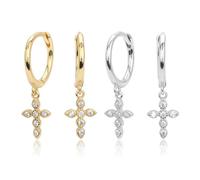 Lllunimon Hypoallergenic S925 Sterling Silver Cross Earrings for Women Cubic Zirconia Cross Dangle Earrings for Women Men Christianity Faith in Jesus,Gold