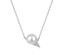 Lllunimon Ice Cream Pearl Pendant Necklace for Women 3D Sweet Ice Cream Cone Food White Pearls Necklace for Women Birthday Christmas Party Summer Holiday Jewelry Gifts,Platinum