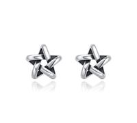 Lllunimon Interwoven five-pointed star stud earrings 925 sterling silver women's jewelry Vintage silver star jewelry for everyday wear A gift for her