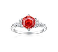 Lllunimon Lady's high carbon diamond S925 silver wedding ring, mirror polished craftsmanship, simple and colorful jewelry. Engagement ring, a gift for her.,Red,Size 5