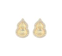 Lllunimon Large gourd brushed micro-inlaid zircon S925 sterling silver earrings Oriental vintage jewelry Elegant and simple style Everyday wear gifts for her,Gold