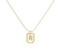 Lllunimon Letter zircon 925 sterling silver necklace two-tone square frame pendant Minimalist fashion style Everyday wear gifts for her,Gold,B