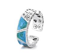 Lllunimon Love and peace epoxy letter S925 silver ring with mirror polishing process, adjustable size, suitable for everyday wear, a gift for her.