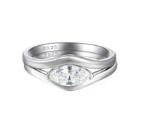 Lllunimon Marquise main stone stacked S925 silver ring, mirror polishing process, simple and stylish jewelry. Daily wear, a gift for her.,Size 10