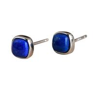 Lllunimon Natural 7Mm Blue Lapis Lazuli Stud Earrings, 925 Sterling Silver Square Gemstone Earrings Jewelry Gifts for Women Girls