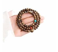 Lllunimon Natural Agarwood Bracelet Wooden Three Circle Multi Circle Bracelet Turquoise Bead Handmade Elegant Wooden Beads Jewelry Random Style,6MM