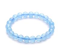 Lllunimon Natural Aquamarine Beaded Bracelet, Lucky Blue Stone Stretchable Single Circle Bracelet, Jewellery Gift,8mm(about22beads)