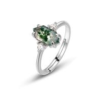 Lllunimon Natural Moss Agate Gemstone Genuine 925 Sterling Silver Ring for Women Kite Cut Geometric Rings Adjustable Promise Wedding Rings for Anniversary Valentines gifts,Silver
