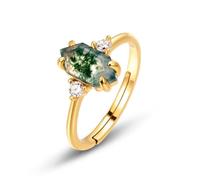Lllunimon Natural Moss Agate Gemstone Genuine 925 Sterling Silver Ring for Women Kite Cut Geometric Rings Adjustable Promise Wedding Rings for Anniversary Valentines gifts,gold