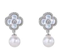 Lllunimon Pearl Earrings for Women, Four Leaf Clover Shaped Shell Copper Ear Drops and Dangles, Elegant Exquisite Daily Jewelry, Gift for Mom/Girlfriend