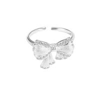 Lllunimon Promise Ring Adjustable S925 Sterling Silver Bow Ring for Women 5A Cubic Zirconia Butterfly Ring for Girlfriend Birthday Jewelry Gift