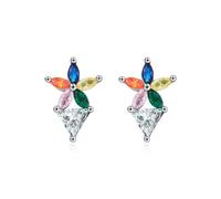 Lllunimon Rainbow Flower Zircon Stud Earrings 925 Sterling Silver Women's Earrings Elegant Art Flower Jewelry Everyday Wear Color Lovers Gift