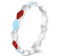 Lllunimon Red and blue geometric element S925 silver ring, enamel craftsmanship, minimalist color-blocking jewelry for daily wear, a gift for her.,Size 9