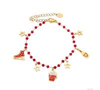 Lllunimon Red bead ice skate element gold-plated stainless steel bracelet, festive wind pendant, enamel craftsmanship, elegant retro style. A gift for her.