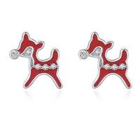 Lllunimon Red deer-shaped S925 pure silver earrings, embedded with zircon craftsmanship, cute and playful style. For everyday wear, a gift for her.