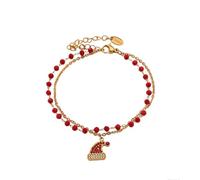 Lllunimon Red hat with gold-plated double-layer stainless steel bracelet, festive inspired accessory, elegant and cute style. For party wearing, a gift for her.