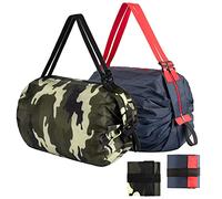 Lllunimon Reusable Shopping Bag Foldable Grocery Storage Tote Bag Organ Style Fold Oxford Cloth Portable Duffle for shop Large Durable Heavy Duty - Navy & Camouflage