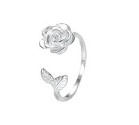 Lllunimon Rose-shaped 925 silver ring Three-dimensional relief flower opening jewelry Simple and elegant style Everyday wear gifts for her,Silver