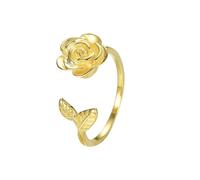 Lllunimon Rose-shaped 925 silver ring Three-dimensional relief flower opening jewelry Simple and elegant style Everyday wear gifts for her,Gold