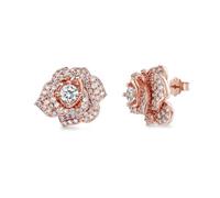Lllunimon Rose Stud Earrings 925 Sterling Silver Women's Earrings Full of Zircon Flower Earrings Everyday Wear A gift for her,Gold