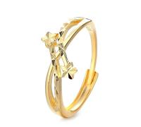 Lllunimon S925 Silver Double Star Laser-Cut Ring Bohemian Star Inspired Jewelry Elegant and minimalist style Everyday wear gifts for her,Gold