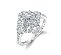 Lllunimon S925 silver four-leaf clover shaped promise ring CZ cubic zirconia mirror polishing process wedding wear gift for her,Size 10