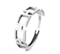 Lllunimon S925 silver geometric square ring openwork architectural inspired jewelry Artistic elegance and minimalist style Everyday wear gifts for her,A