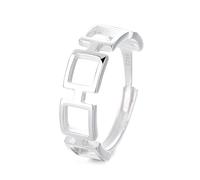 Lllunimon S925 silver geometric square ring openwork architectural inspired jewelry Artistic elegance and minimalist style Everyday wear gifts for her,B
