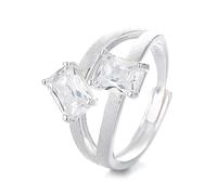 Lllunimon S925 silver geometric square zircon ring Brushed texture jewelry Elegant and minimalist style Everyday wear gifts for her,A