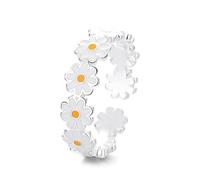 Lllunimon S925 silver small daisy resin ring, colorful glaze craftsmanship jewelry, mirror polishing process. Daily wear gift for her.,A