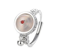 Lllunimon S925 silver vintage blessing character copper coin ring aged craftsmanship elegant and simple style Everyday wear gifts for her,C
