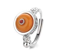 Lllunimon S925 silver vintage blessing character copper coin ring aged craftsmanship elegant and simple style Everyday wear gifts for her,B