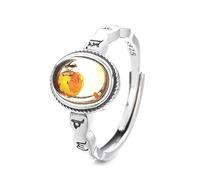 Lllunimon S925 Silver Vintage Distressed Gemstone Ring Bohemian Global Jewelry Elegant and simple style Everyday wear gifts for her,C