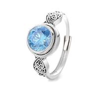 Lllunimon S925 Silver Zircon Auspicious Cloud Flower Holder Ring Art Deco Inspired Jewelry Elegant and simple style Everyday wear gifts for her,Blue