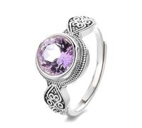 Lllunimon S925 Silver Zircon Auspicious Cloud Flower Holder Ring Art Deco Inspired Jewelry Elegant and simple style Everyday wear gifts for her,Purple