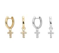 Lllunimon S925 Sterling Silver Cross Earring Clips for Women 5A Cubic Zirconia Cross Dangle Earrings for Women Warding Off Evil Jewelry Gift Faith in Jesus,Silver