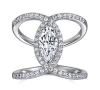 Lllunimon S925 sterling silver marquise-shaped main diamond ring CZ simulated diamond minimalist art jewelry, daily wear, a gift for her.,Size 8